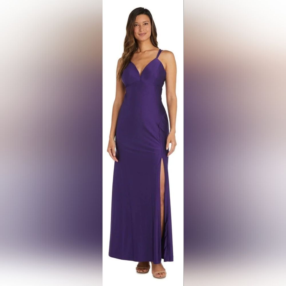 Morgan & Co 13020 Strappy Back Long Formal Dress NWOT size 11 Purple